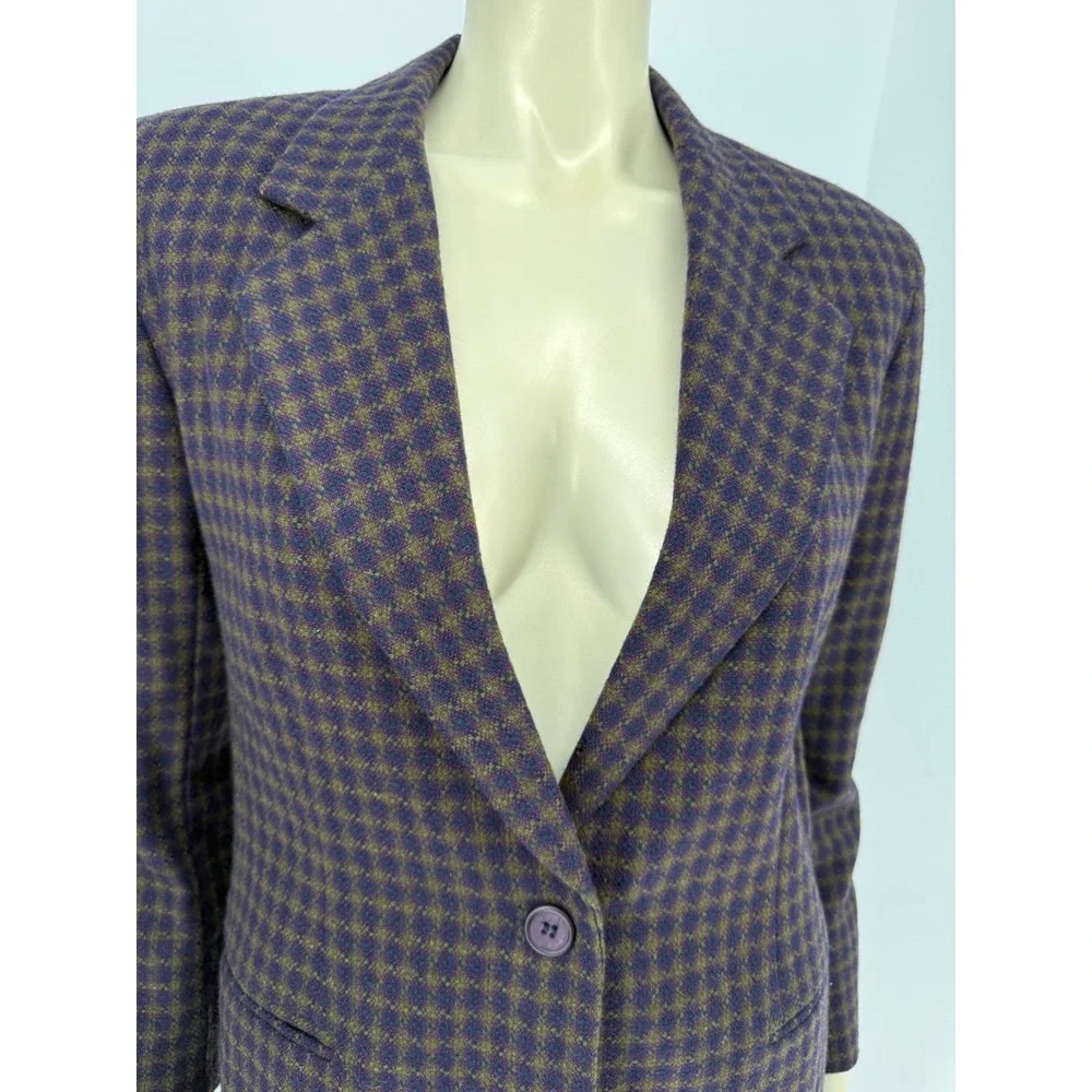 Leslie Faye Sportswear Vintage‎ Wool Blend Skirt Suit Purple Check 8 Petite